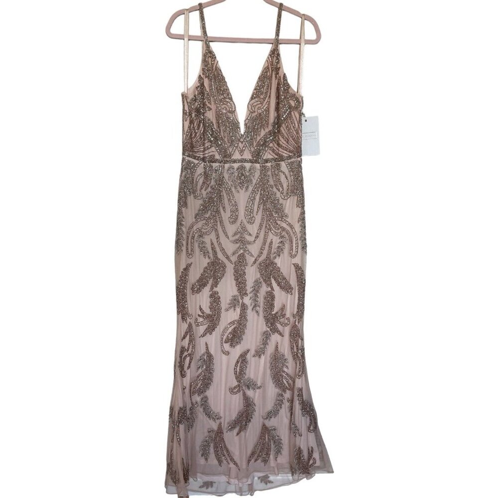 Mac Duggal Gown Dress Size 10 V Neck Sequined Beaded Embellished 6015 $598 - Picture 2 of 16